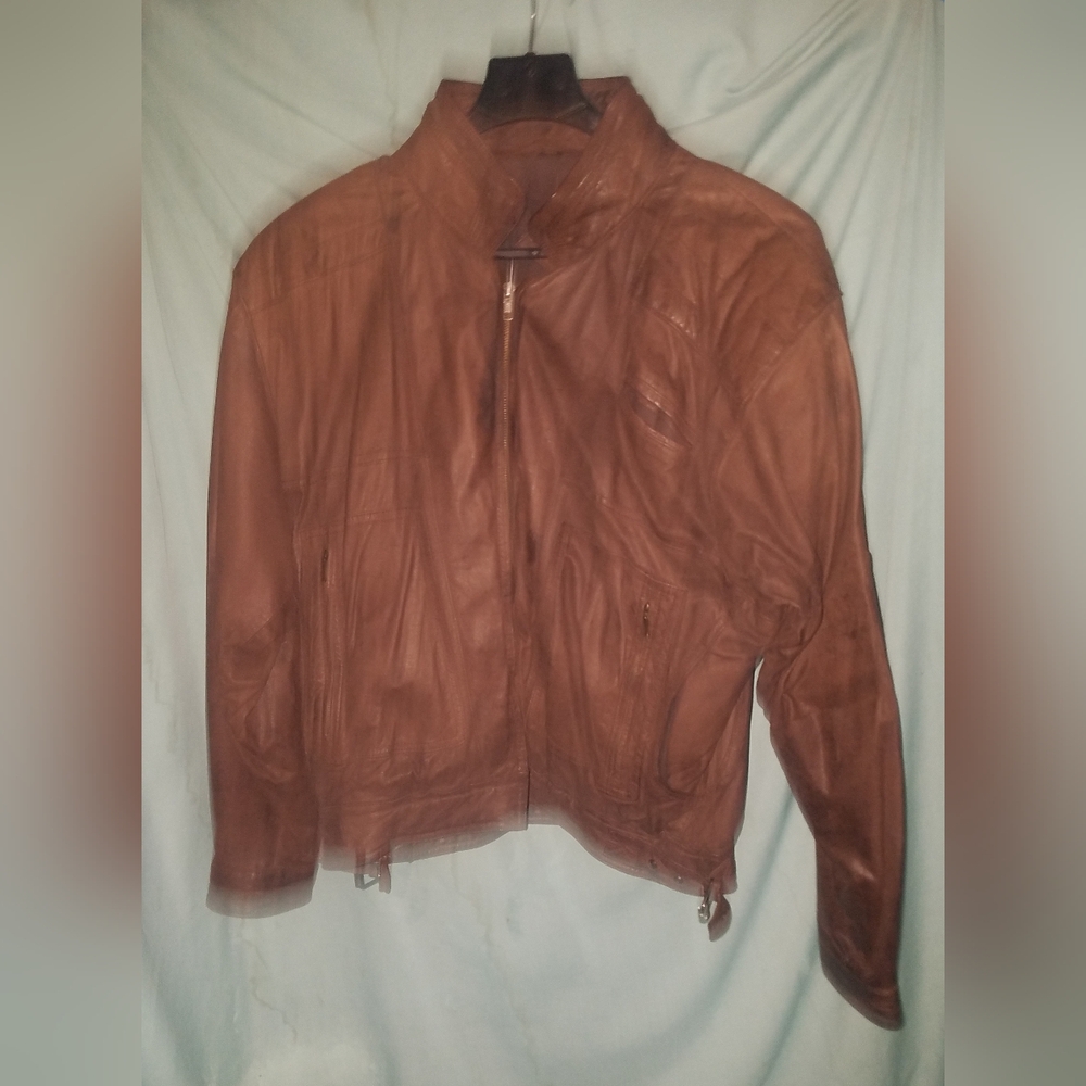 Vintage 1980-90's John Jay Soft Brown Leather Mens Bomber Style  Jacket Size 42